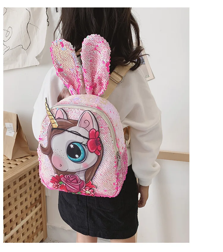 Детский рюкзак с блестками Корейская версия рюкзака милыми заячьими ушками и