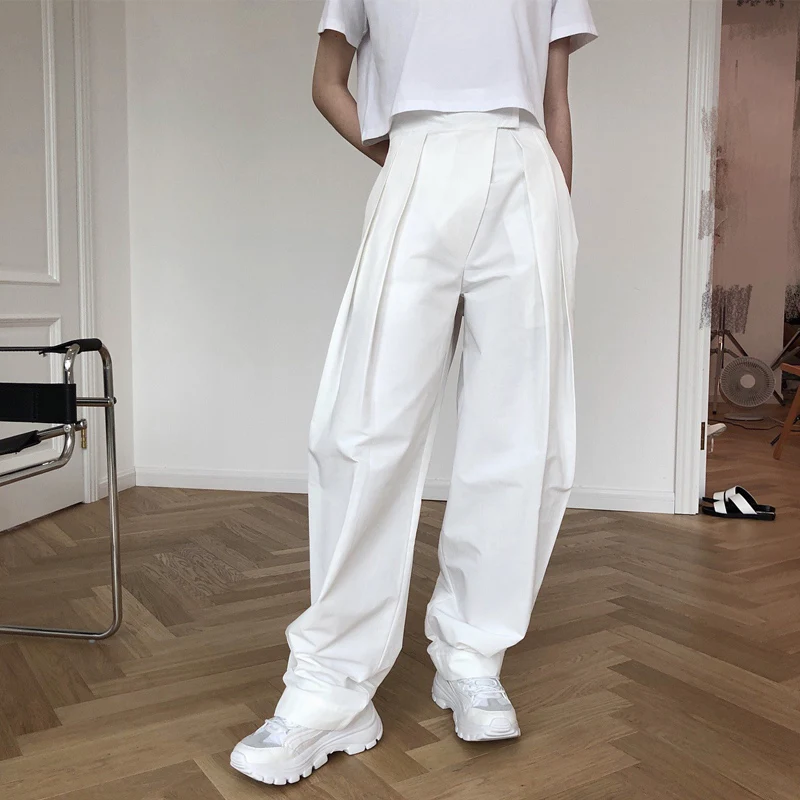 

Spring and Autumn Women's Casual Solid Color High Waist Loose Wide Leg Pants