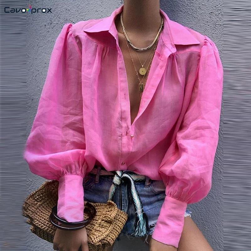 Женский прочный фонарь с рукавом Повседневная рубашка длинный рукав кнопка