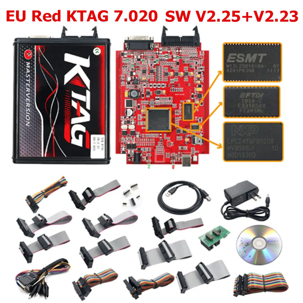 EU Red KTAG V7.020 Онлайн V2.53 ЕС красный KESS V2 V5.017 OBD2 менеджер Тюнинг Комплект KTAG V7.020 4 светодиодный онлайн мастер-версия K-TAG V2.25 OBD2 программист - Цвет: EU Red KTAG V7.020