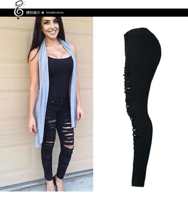new ripped jeans for women Women plus size trousers stretch pencil pants leggings sexy | Женская одежда