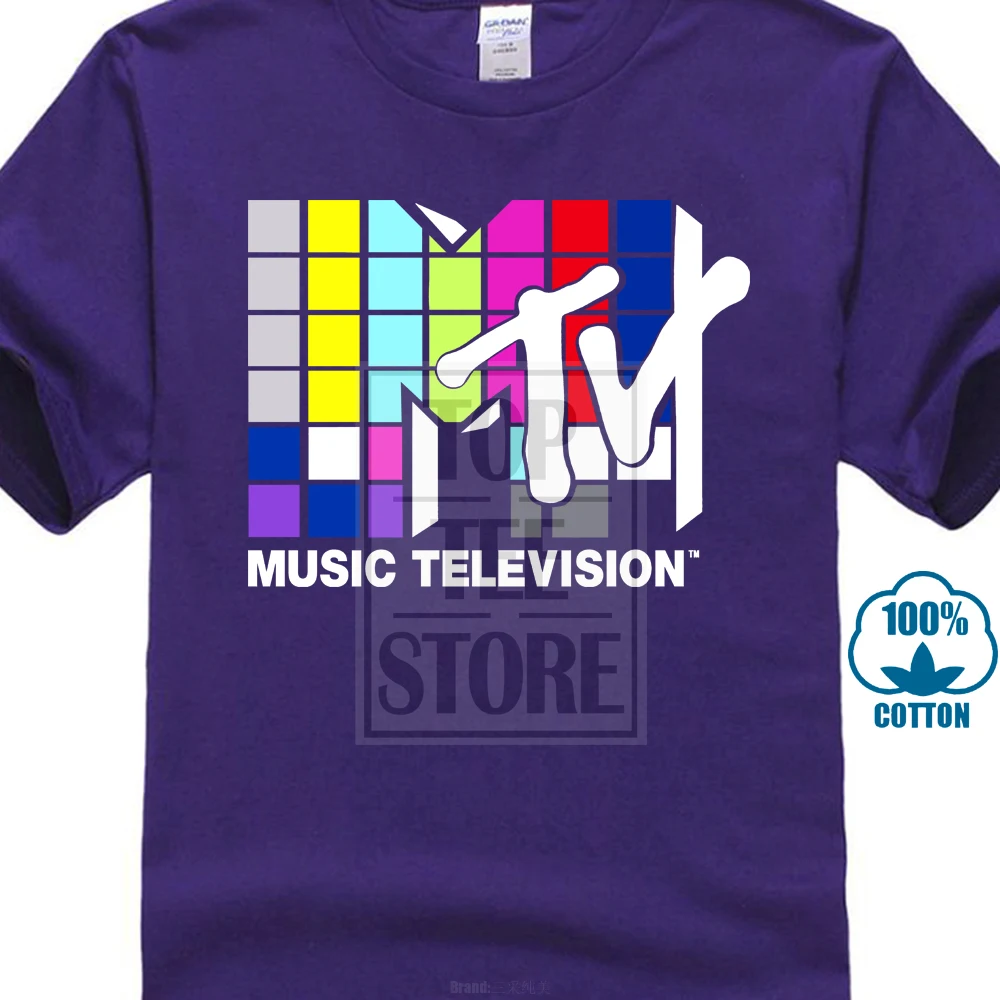 Mtv Music Television 80S логотип Официальный Мужская футболка 016950 - Цвет: Фиолетовый