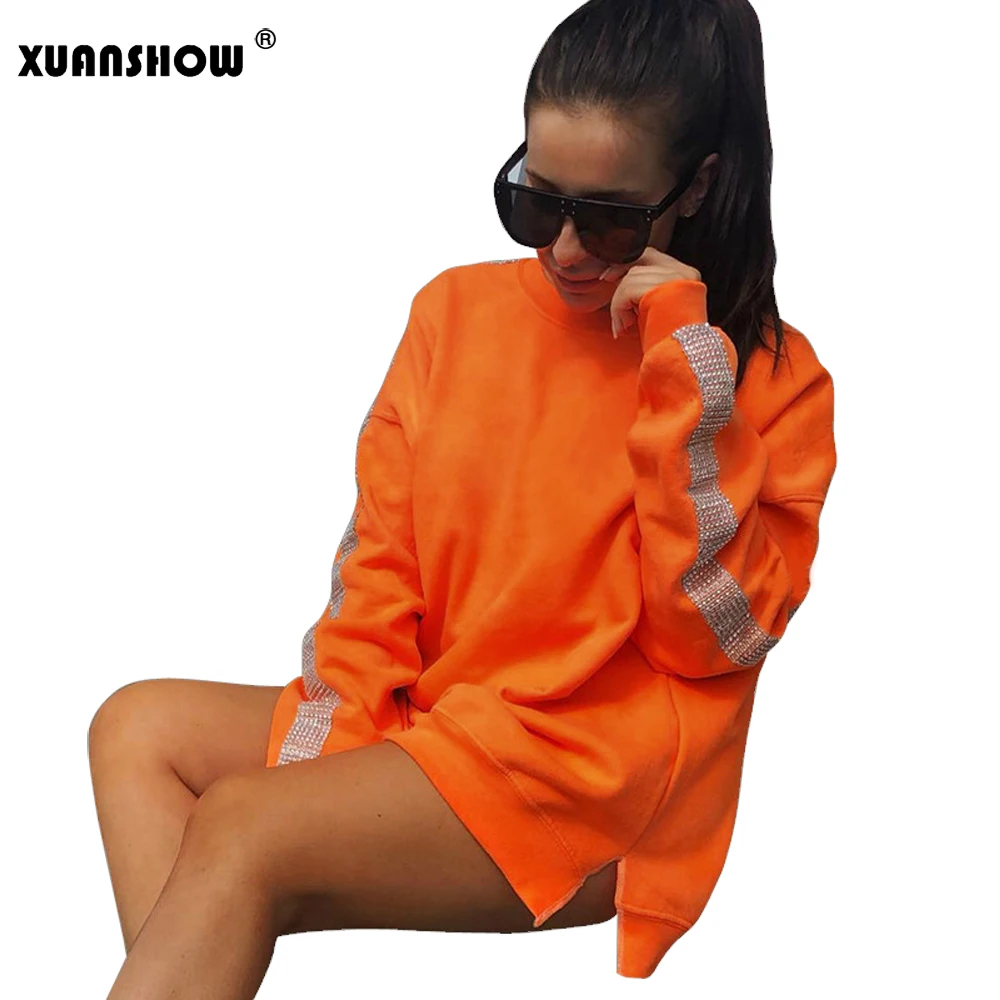 XUANSHOW осень зима Длинный рукав O шеи хлопок Женский Кофты мода бриллиантовый INS