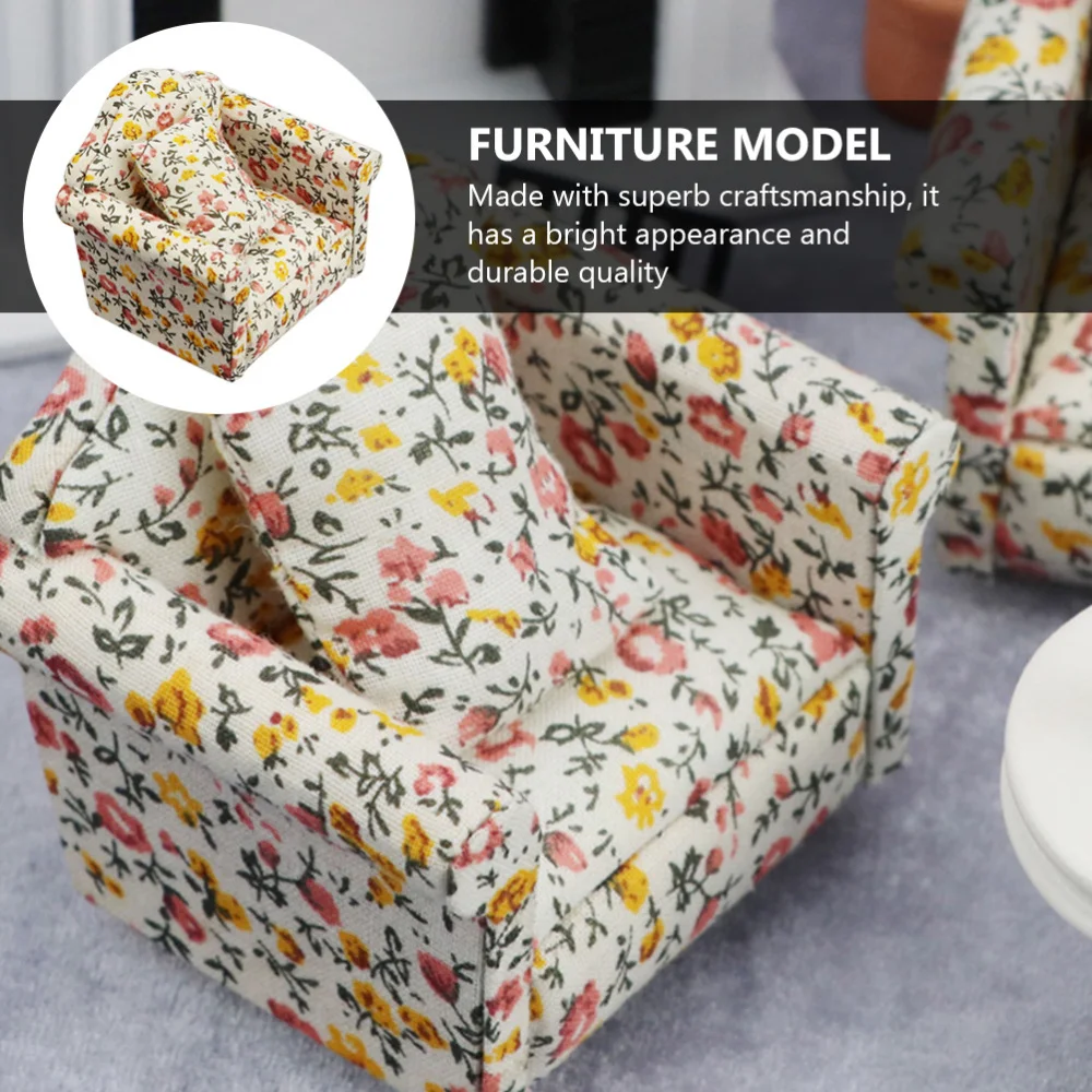 

1pc Doll House Ornamental Models Flower Pattern Sofa Kid Mini Furniture