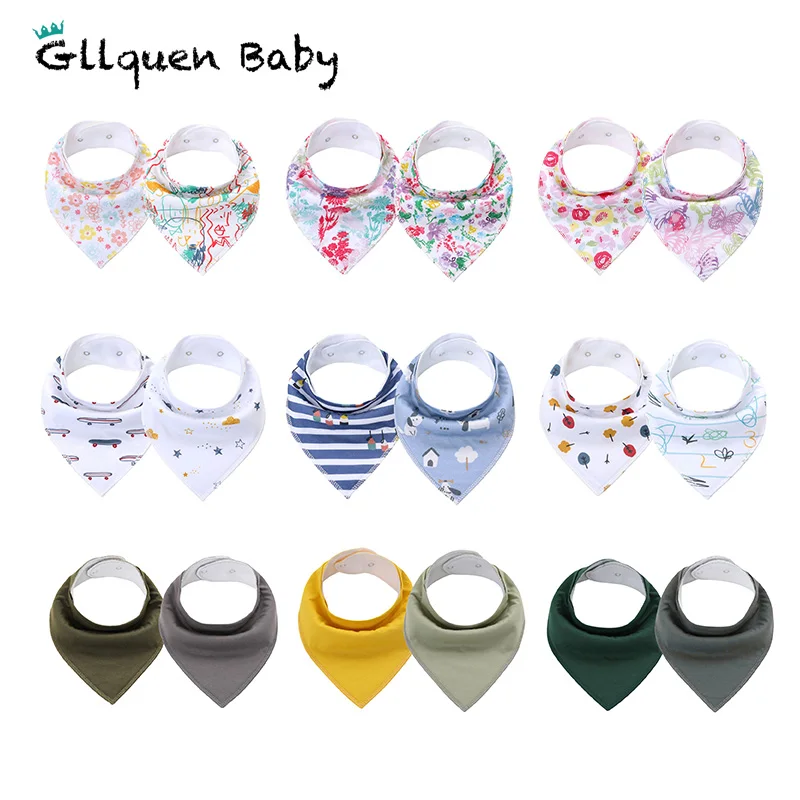 

2 Pcs Baby Bandana Drool Bibs Organic Cotton Soft Cute Absorbent Newborn Accessories For Teething And Feeding Infants Gift Stuff