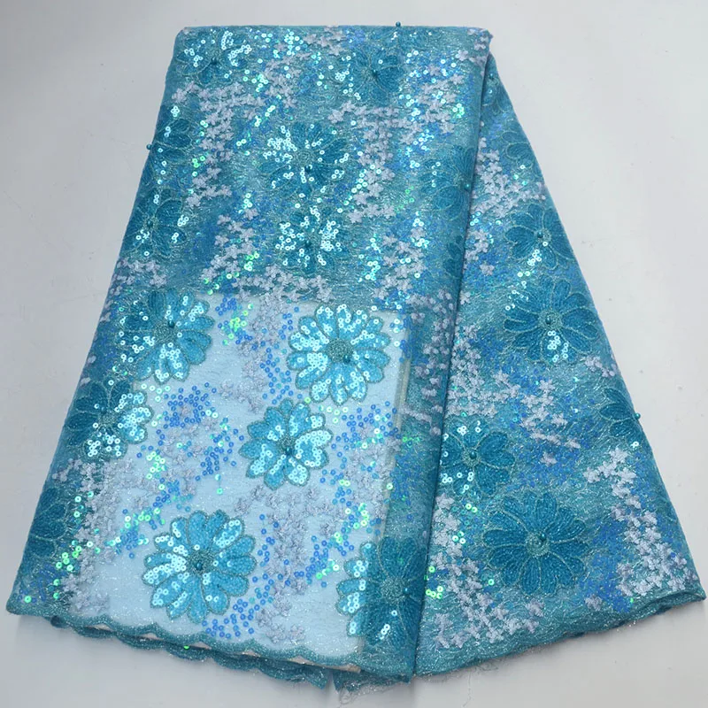 2019 High Quality French Mesh Lace Fabric Latest African Tulle With Sequins For Nigerian Men Women Dress Party 03 | Дом и сад