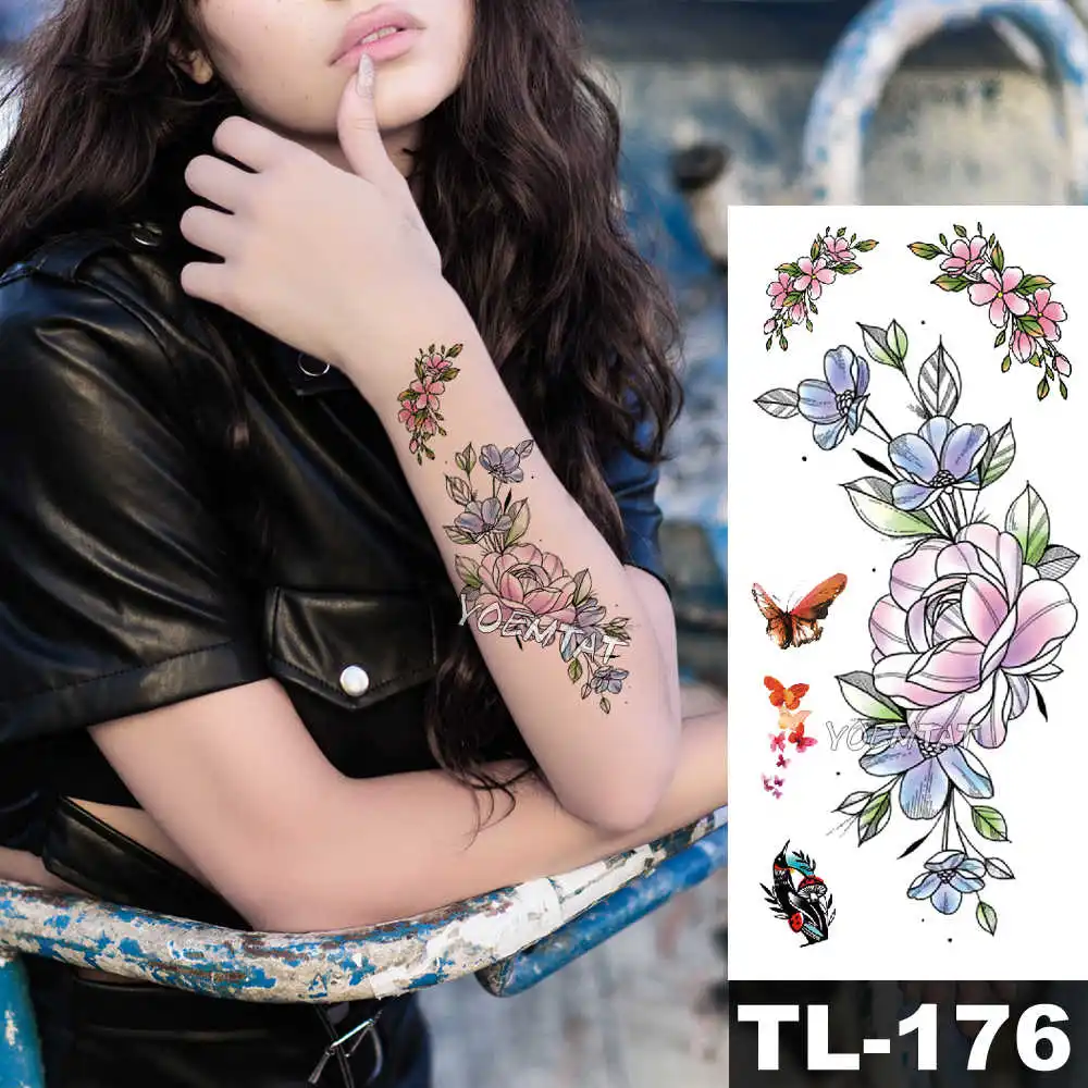 

Line Flower Rose Waterproof Temporary Tattoo Sticker for Women Kids Body Art Leg C New Design Water Transfer Fake Tatoo