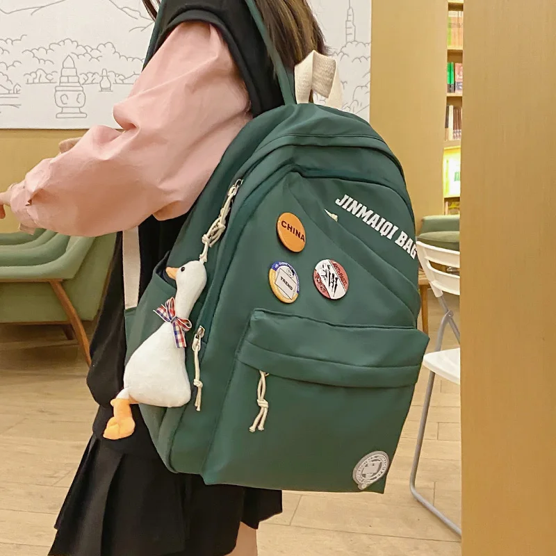 

New Fashion Badge Youth Student Schoolbag Women's Backpack Waterproof Nylon Travel Backpack Casual Contrast Color Laptop Bag