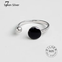 real 925 sterling silver black round geometric opening adjustable ring fashion dynamic sweet exquisite jewelry