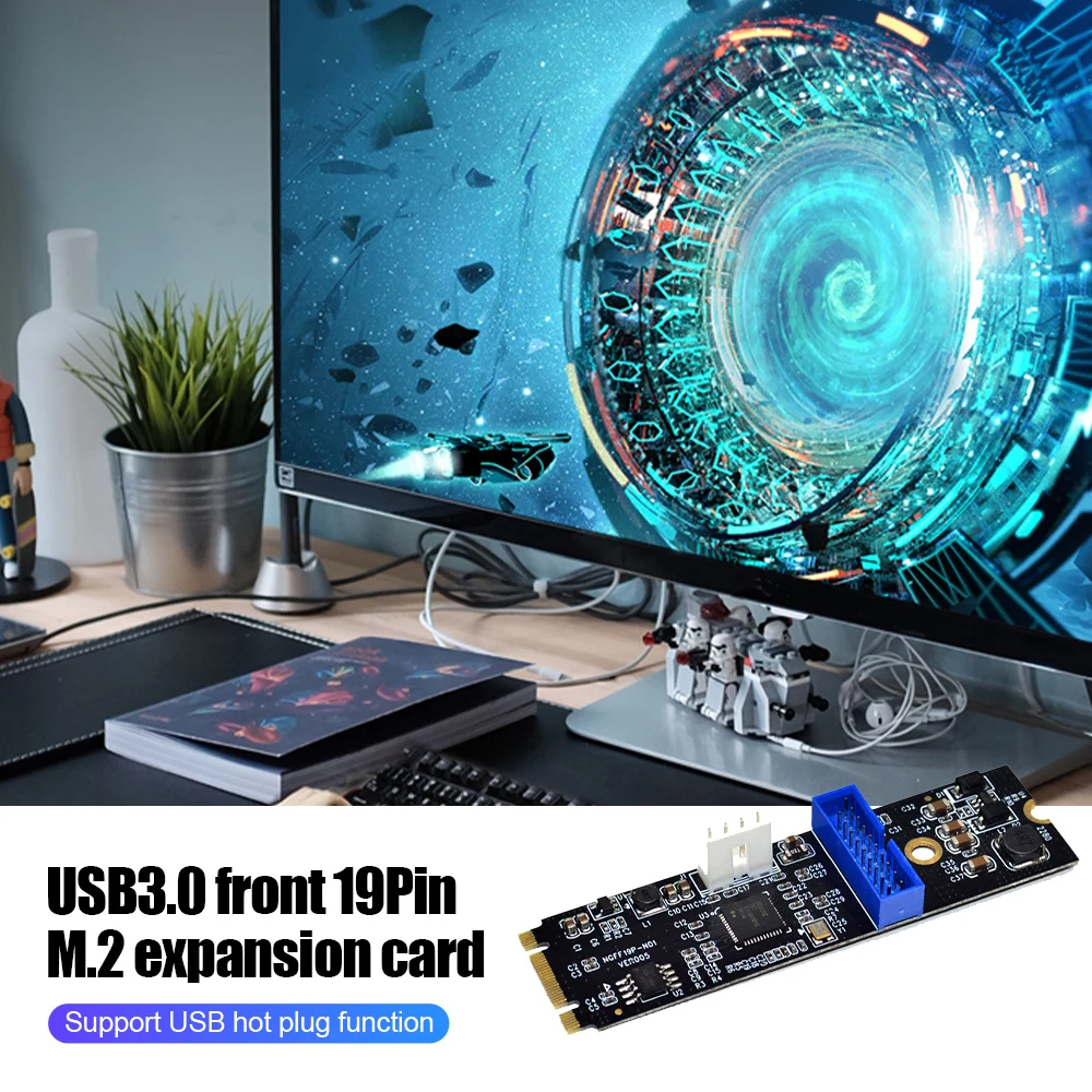 

M.2 NGFF NVME To USB 3.0 Expansion Card Front 19 Pin 2 Ports USB 3.0 Expansion Adapter Convert Card For Windows XP/2003
