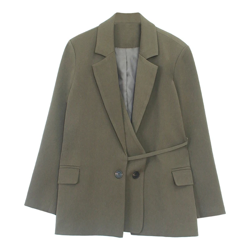 

[EAM] Women Brown Irregular Temperament Blazer New Lapel Long Sleeve Loose Fit Jacket Fashion Tide Spring Autumn 2021 1DB325