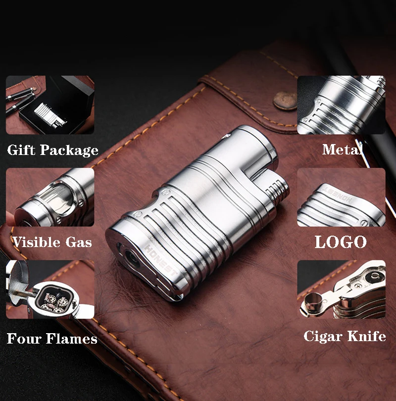 Честно новый металлический газовый надувной Зажигалка четыре Прямая Струя