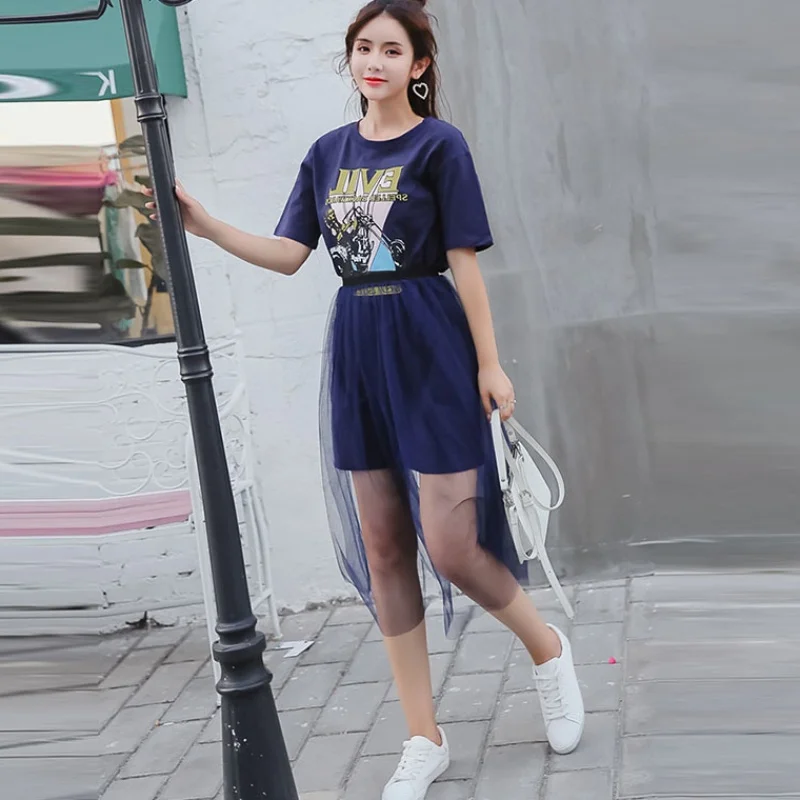 Комплект из 2 предметов 2019 Летняя женская хлопковая футболка + сетчатая