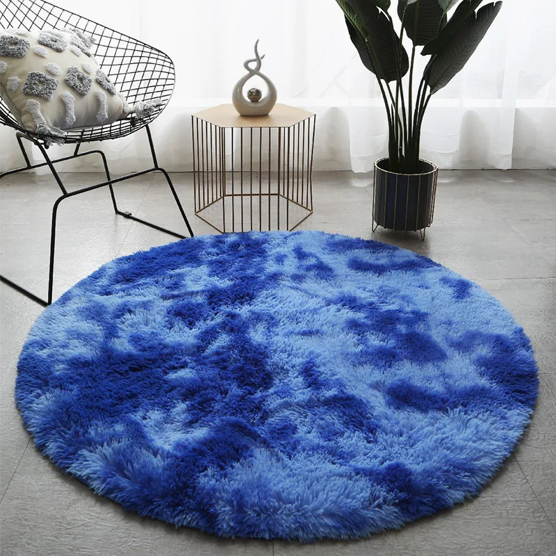 round living room carpet large chair mats tie dye dark blue shaggy long hair bedroom rug children play tent mat floor area rug free global shipping