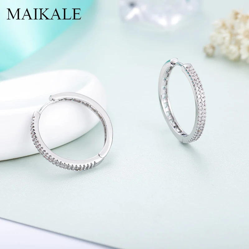 Женские большие серьги-кольца MAIKALE, роскошные круглые серьги в форме сердца с фианитом, модные ювелирные изделия для подарка