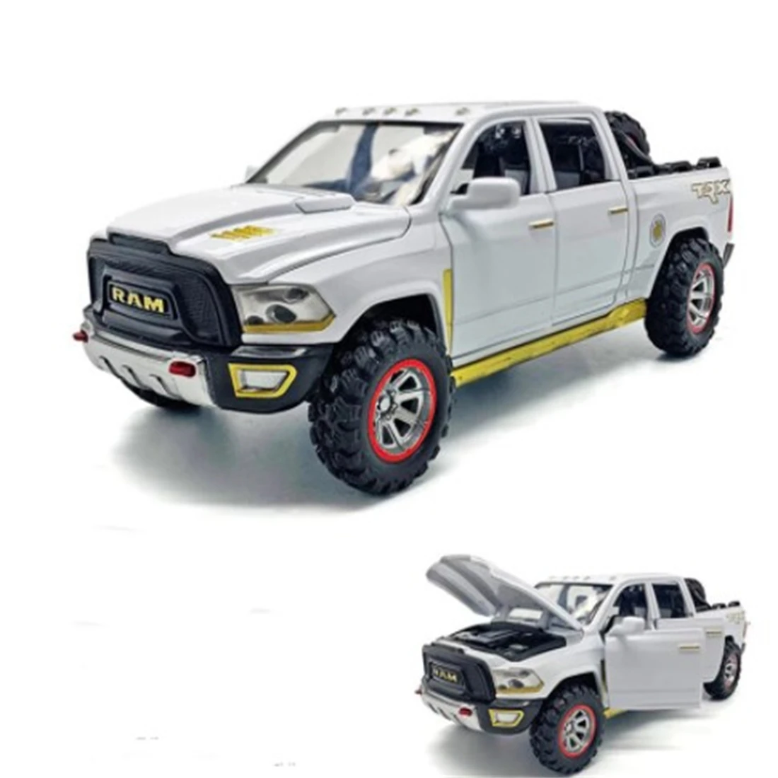 

1:32 Simulação de liga modelo de carro novo dodge-ram trx-captador de metal modelo de carro de som e luz puxar para trás childs