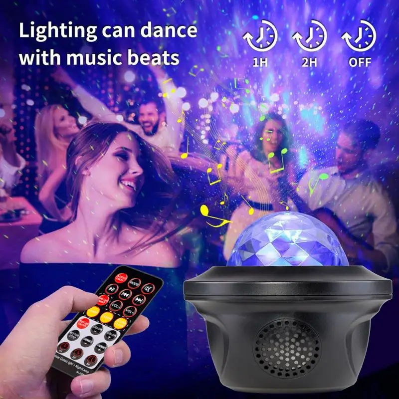

Timer Ceiling Bedroom Projector Light Sound Sensor Starry Sky 6W With Bluetooth Speaker 360 Degree Rotating Ocean Wave USB LED