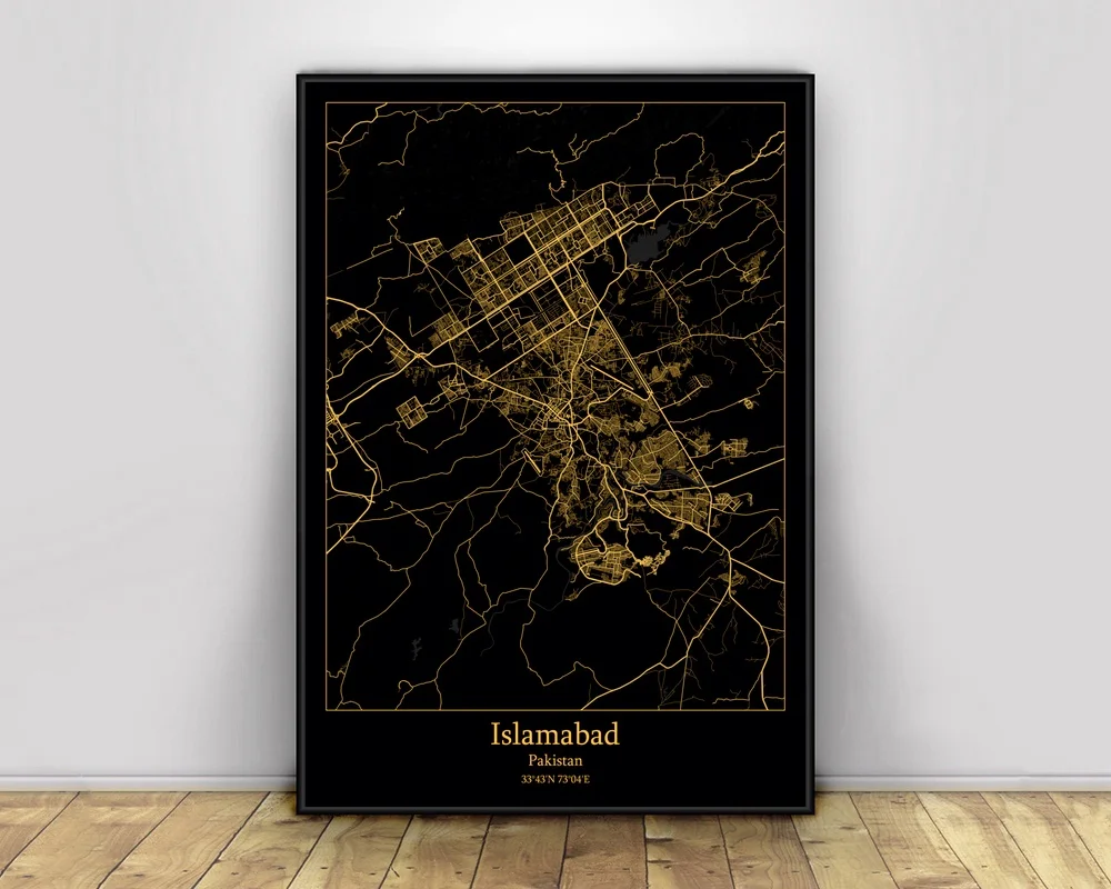 Islamabad Пакистан черный и золотой город светильник Карты изготовленный на заказ