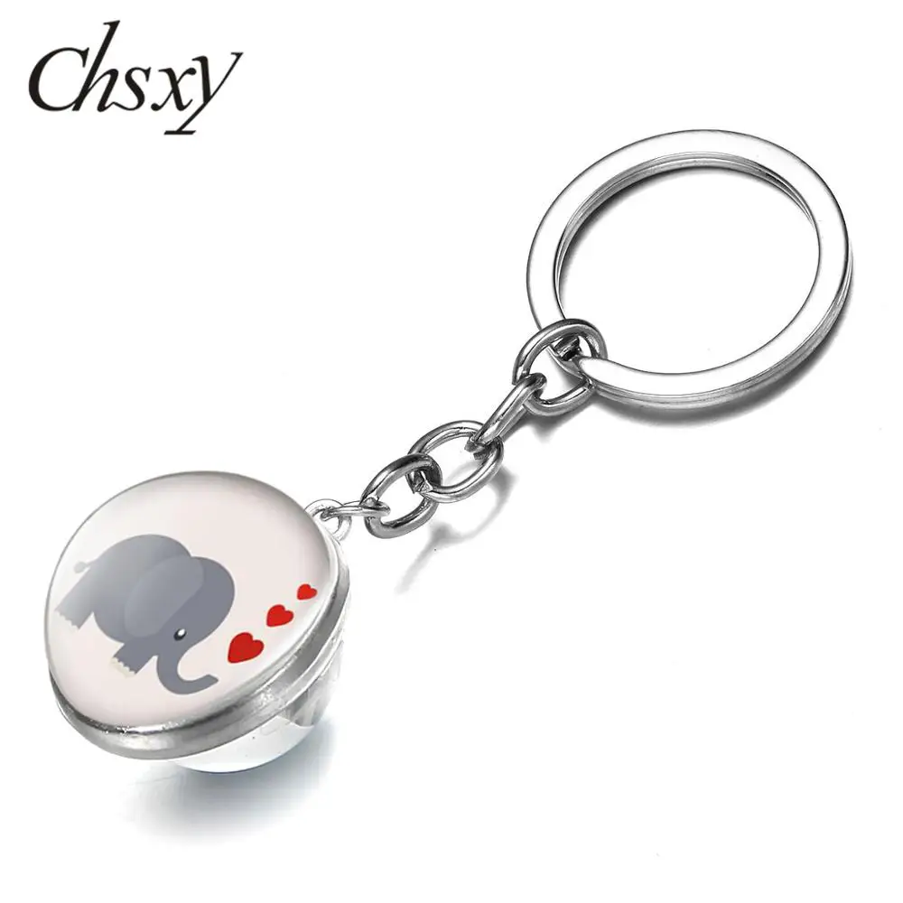 

CHSXY High Quality Cartoon Elephant Pendant Keychain Animal Jewelry Crystal Glass Ball Alloy Key Chain Gifts for Women Children