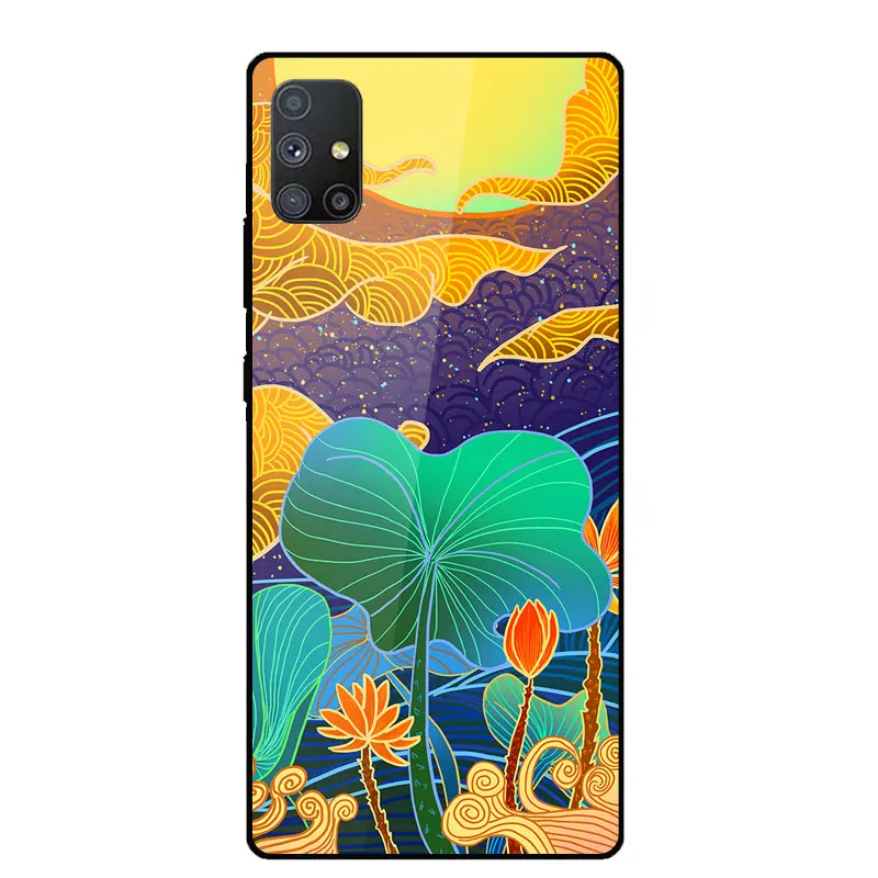 

For Samsung M51 Case Ultra Thin Painted Tempered Glass Phone Case For Samsung Galaxy M51 M 51 Soft Silicone Bumper Back Cover