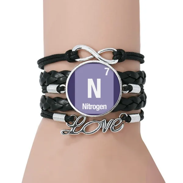 N Азот химический элемент наука браслет любовь черный витой кожаный ремешок