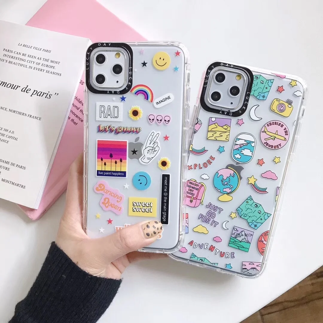 

Cute Sweet Rainbow Smile Phone Case For IPhone 12 11 Pro X XS MAX XR 7 8 plus Photograph Earth Plane Soft Silicon Clear Cover