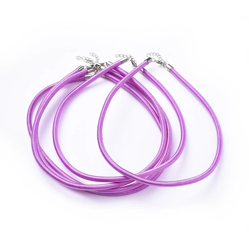 Purple 50 нитей 1"(46 см) Длина 5 мм Ширина черные шелковые шнуры для колье с латунной застежкой" Лобстер "и расширенной цепью - Цвет: Purple