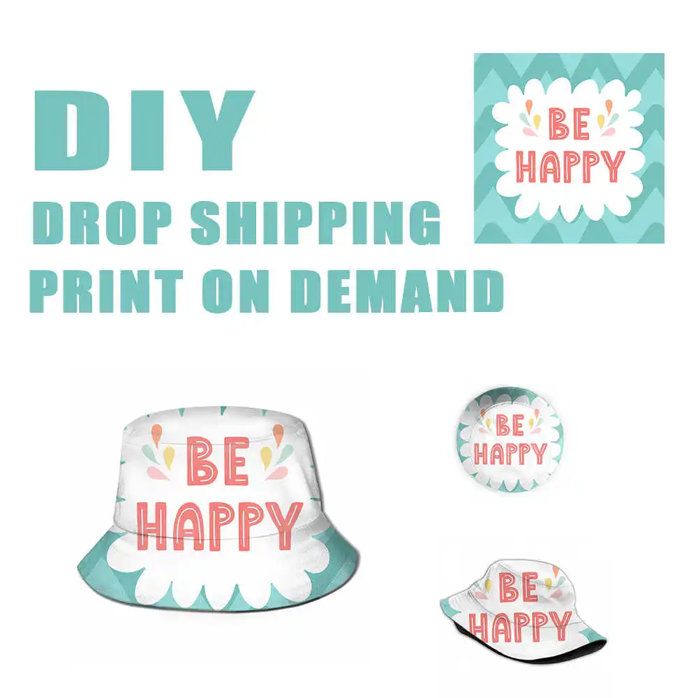 

Unisex Small Smiley Embroidered Bucket Hat Double-Sided Fisherman Cap Print On Demand