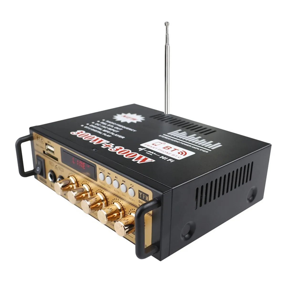 Мини стерео Hi-Fi усилитель звука для автомобиля и дома 300 Вт + bluetooth 5 0