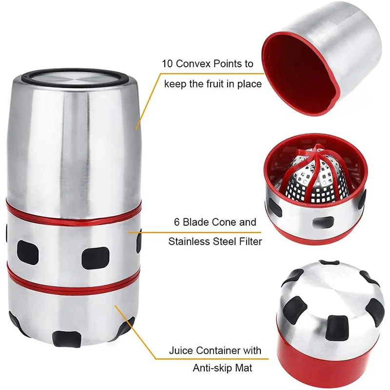 

Manual Juicer with Strainer & Container Citrus Lemon Orange Hand Squeezer with Built-in Cup & Grater for Home Kitchen _WK