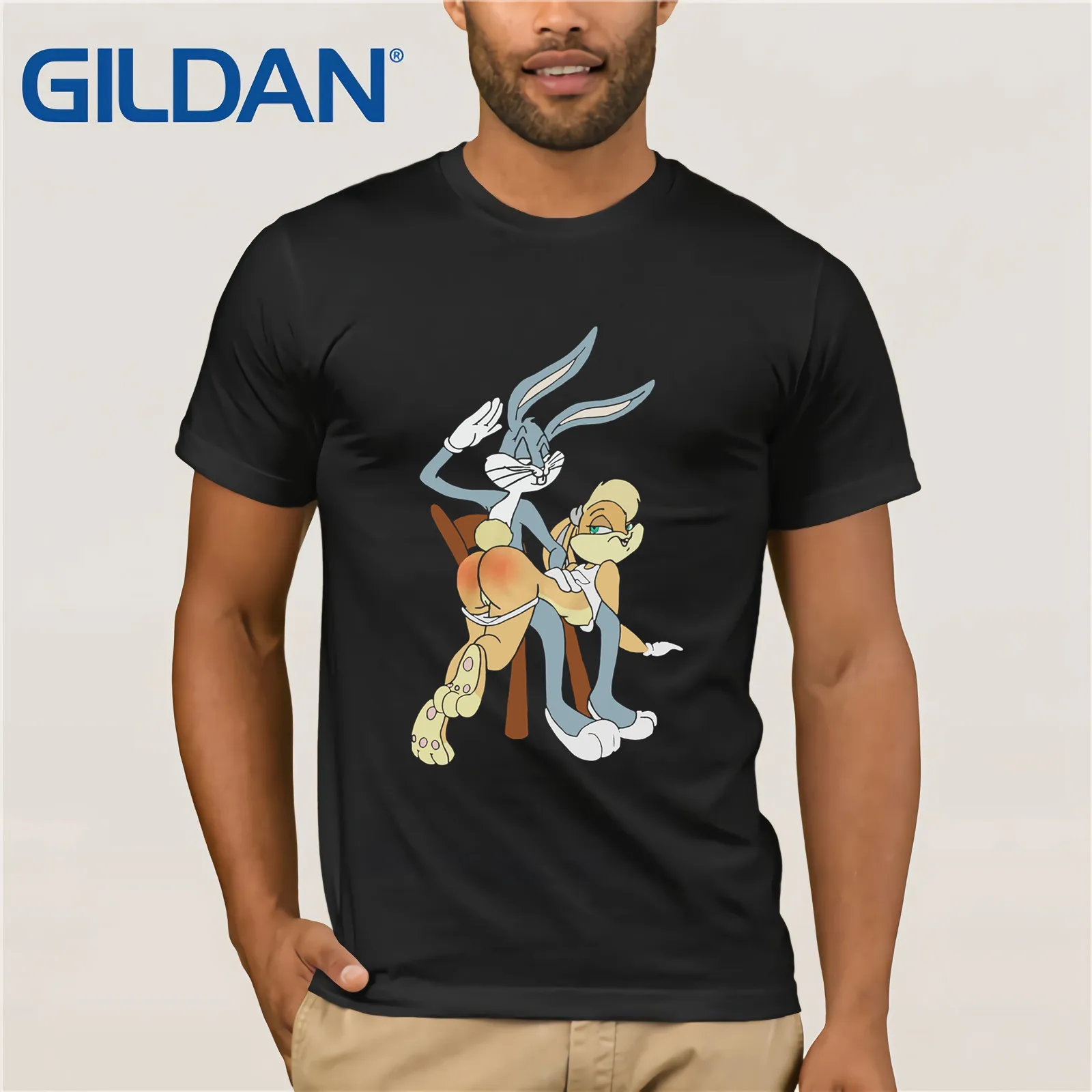 Bugs Bunny Spanking Мужская футболка с коротким рукавом Забавные футболки хлопковые топы
