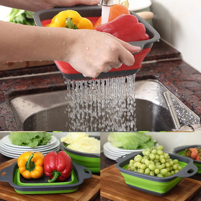 Drain Basket Kitchen Tools Organizer Collapsible Storage Silicone Foldable Strainer Vegetable Washing Container | Дом и сад