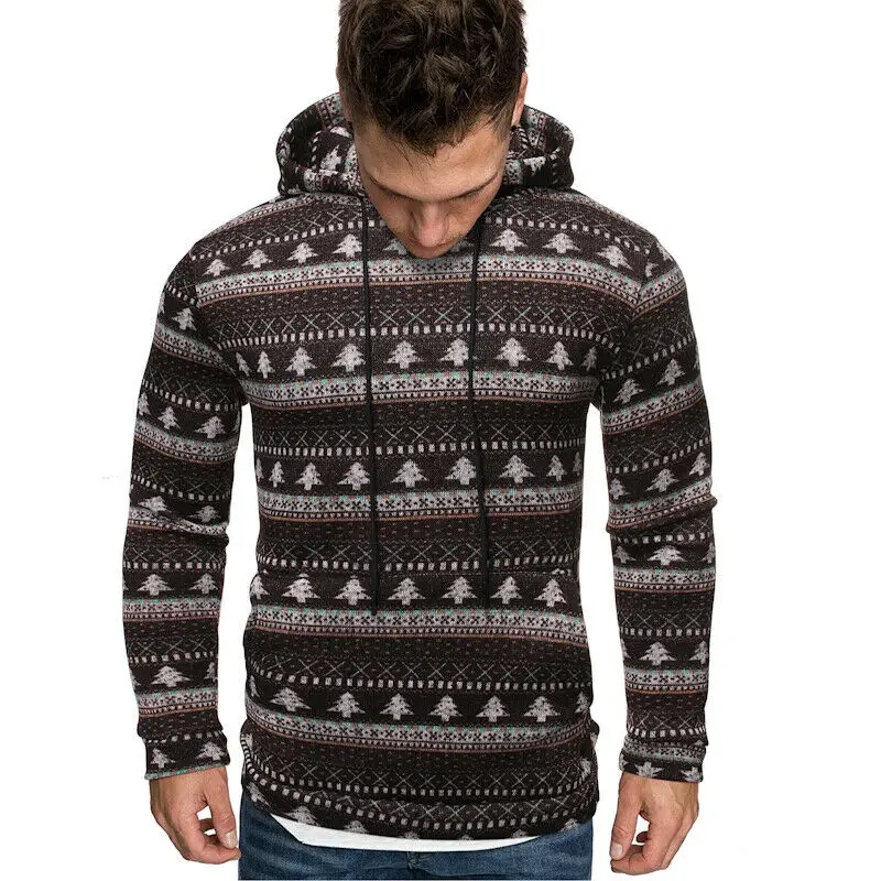 

2019 Autumn Winter Men's Warm Hoodie Hooded Sweatshirt Jumper Christmas Tree Print Tops Shirt Coat Jacket Outwear S-2XL