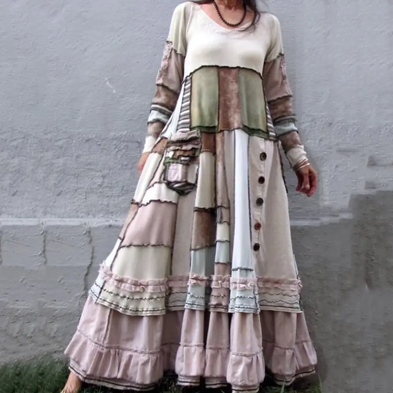 Новинка 2019 женские платья Осень-зима винтажный принт повседневное длинный рукав