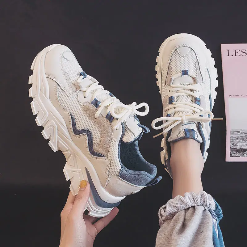 

New Style Casual Sports Shoes Women's MeshThick-soled Sports Shoes Woman Flat-bottom Comfortable and Fashionable Female Shoes
