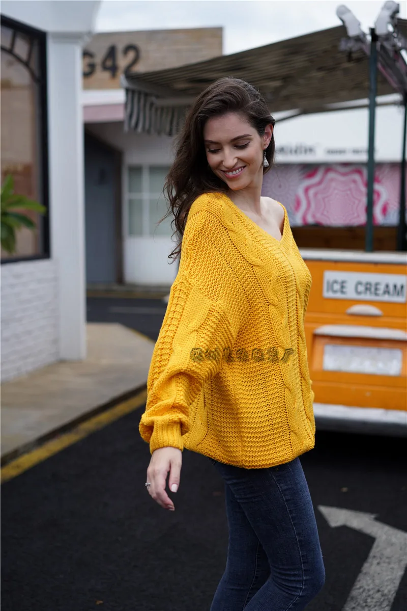 Модный новый женский хлопковый трикотажный теплый свитер с v-образным вырезом