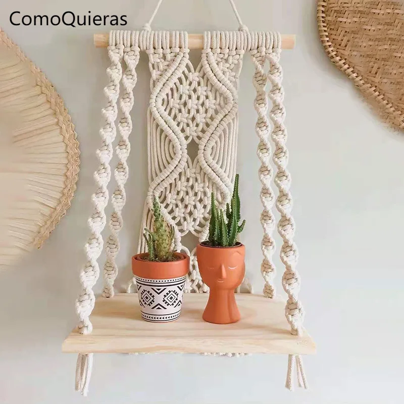 

Nordic Bohemian Home Decor Hand-woven Tapestry Cotton Rope Hanging Cloth Bohemian Shelves Hotel Wall Hanging Decorations