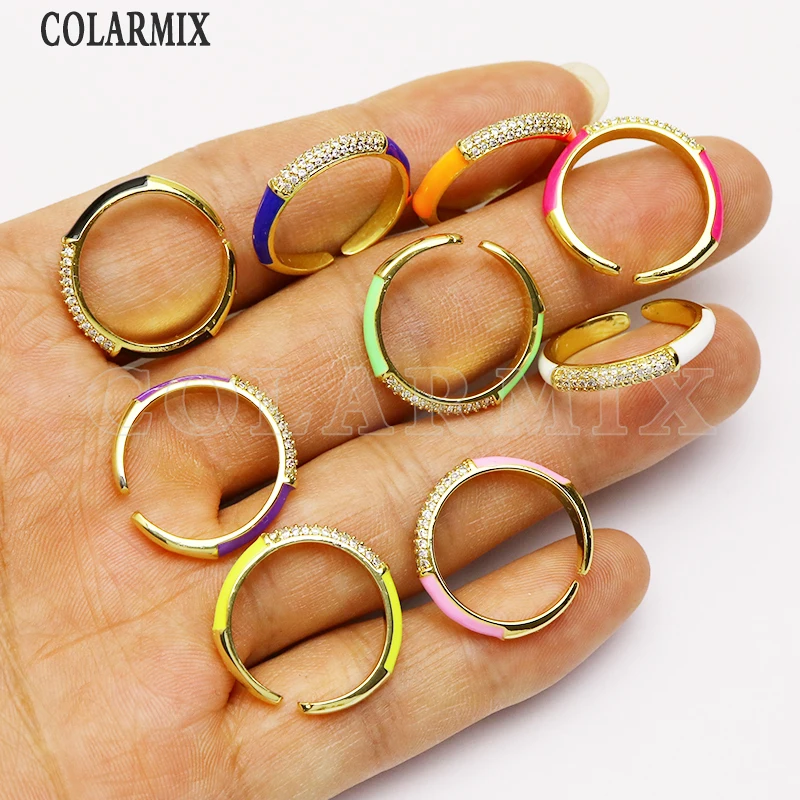 

8 шт Высокое качество Эмаль Красочные циркония кольца модное ювелирное изделие, кольца в подарок для женщин, ювелирное изделие, подарок