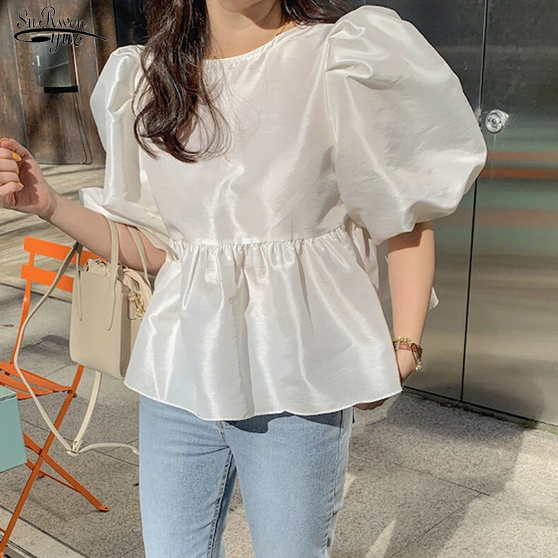 Блузка женская с коротким рукавом фонариком модная шикарная плиссированная