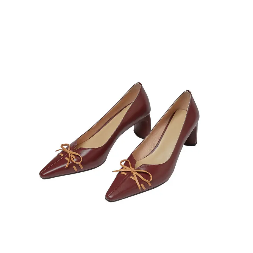 

QUTAA 2021 Summer Women Pumps Genuine Leather Concise Square Heels Pointed Toe Basic All Match Women Shoes Big Size 34-39