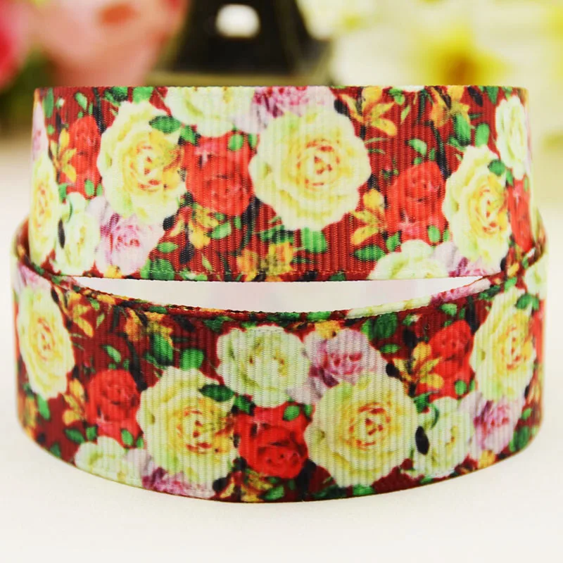 

22mm 25mm 38mm 75mm Flower Cartoon pattern printed Grosgrain Ribbon party decoration 10 Yards X-04147