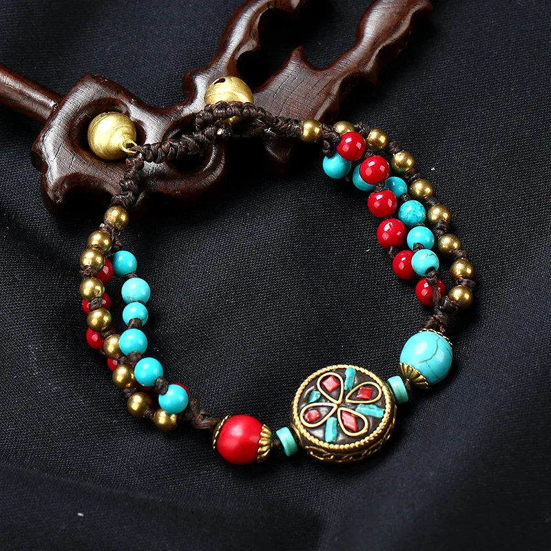 

New Ethnic Style Jewelry Hand-woven Nepal Bead Wax Rope Retro Cross-border Jewelry Female Bracelet