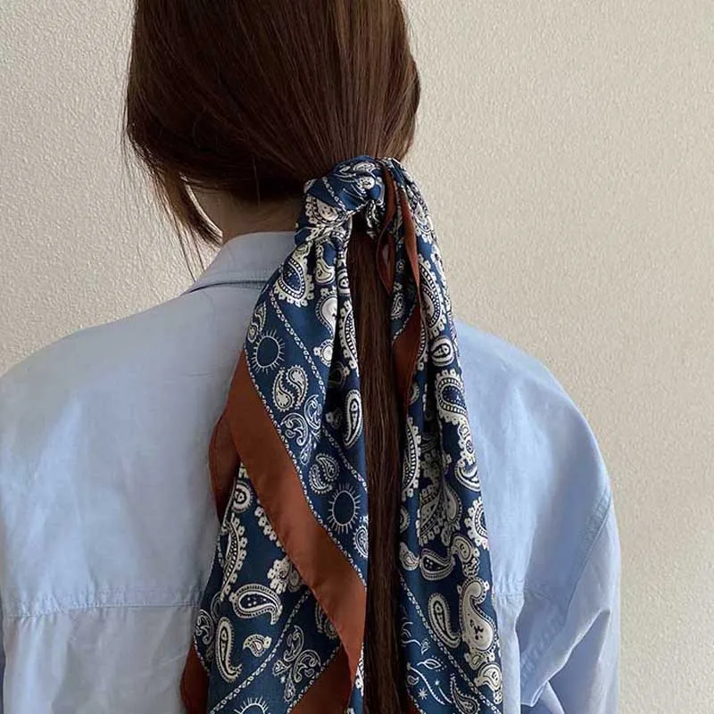 

Fashion Bohemian Style Hair Scarf Lady Simple Retro Printed Long Ribbon Popular Girl's National Style Hair Scarf Satin Bandanas