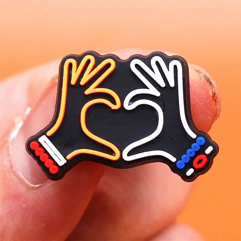 Freeshipping 1pcs Neon Series Shoe Charms Heart Girl DJ Unicorn PVC Shoe Accessories Decoration Fit Croc Jibz Party Kids Gifts