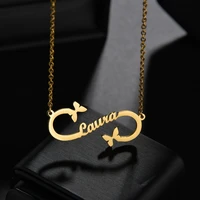 new stainless steel personalized custom couple name necklace gold choker necklace infinity butterfly pendant nameplate gift