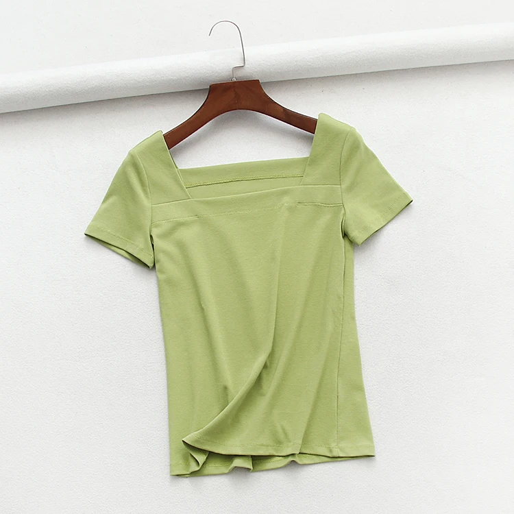 

Women's T-shirt Camisetas Short-Sleeve Women Tee Square collar solid color Mujer DM001
