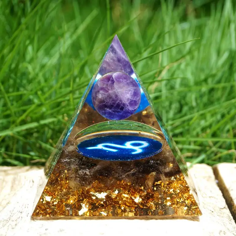 Ручной работы аметист хрустальный шар Orgonite пирамиды 60 мм с кианитовый камень