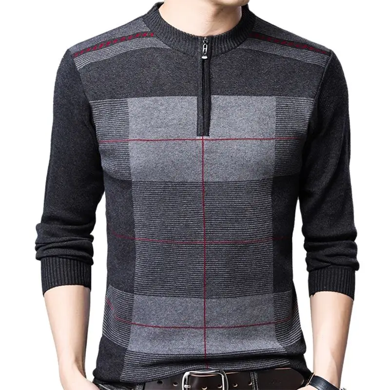 2021 толстый теплый зимний полосатый вязаный свитер на молнии Мужская одежда