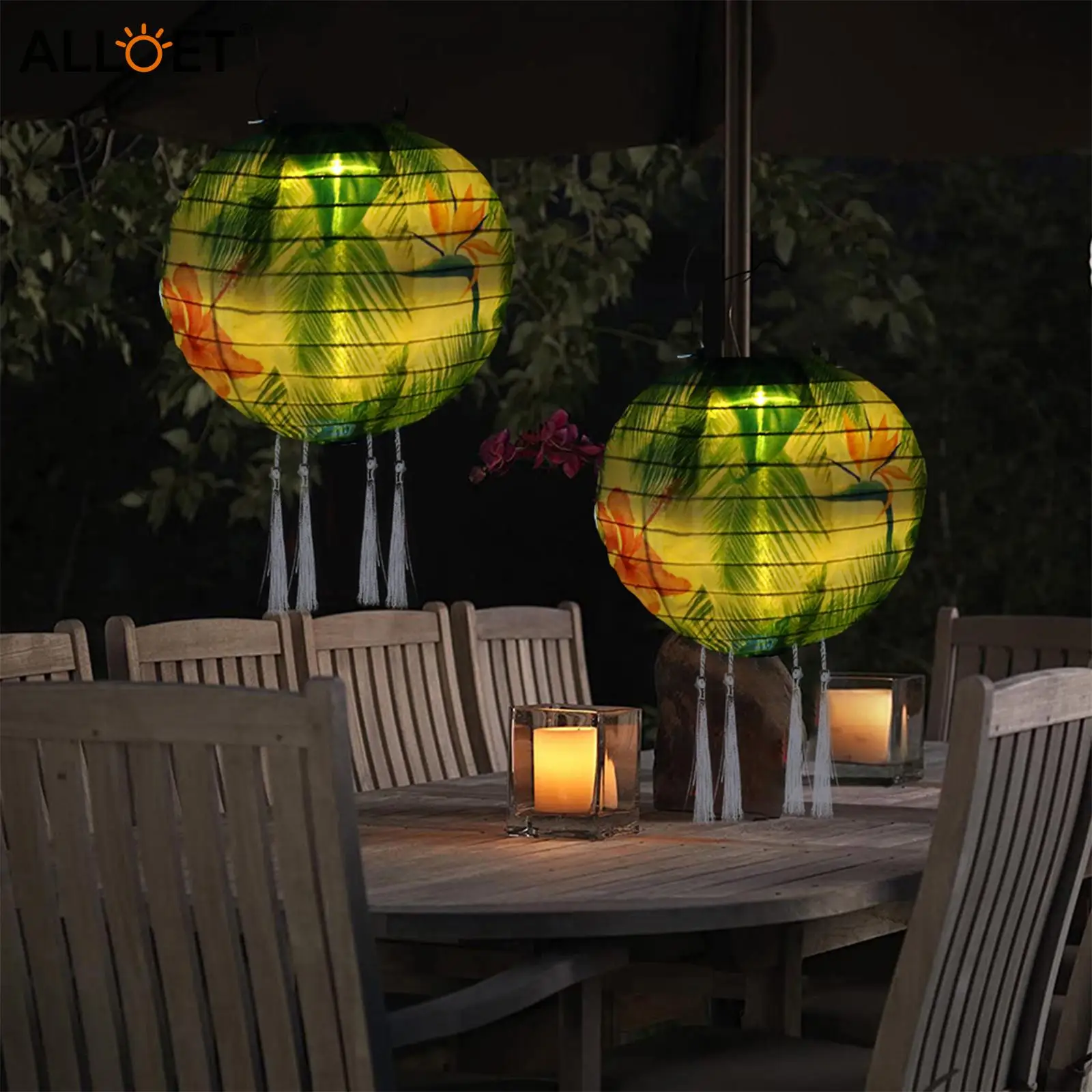 

Solar Lantern Outdoor Hanging Lamps with Tassels Chinese Ball LED Ornament Lighting for Garden Party Wedding Decorations