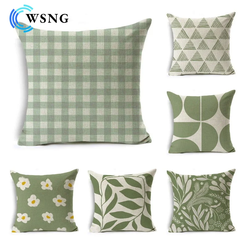 

Зеленый декоративный чехол для подушки с геометрическим рисунком, льняной чехол для подушки для автомобиля, дивана, декоративный чехол для ...